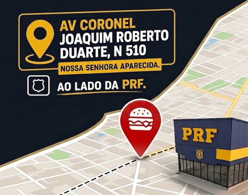 Av. Coronel Joaquim Roberto Duarte, 510, Nossa Senhora Aparecida. O trailer do New Burguer fica ao lado do prédio da Polícia Rodoviária Federal, em Pouso Alegre.